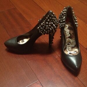 Sam Edelman Black Spike-Embellished Pointed-Toe Pumps